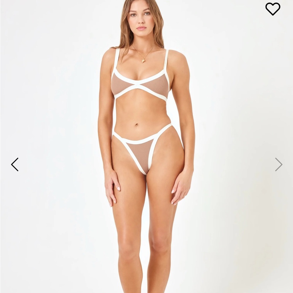 L*Space Women’s Tan & White Bikini Top NWT